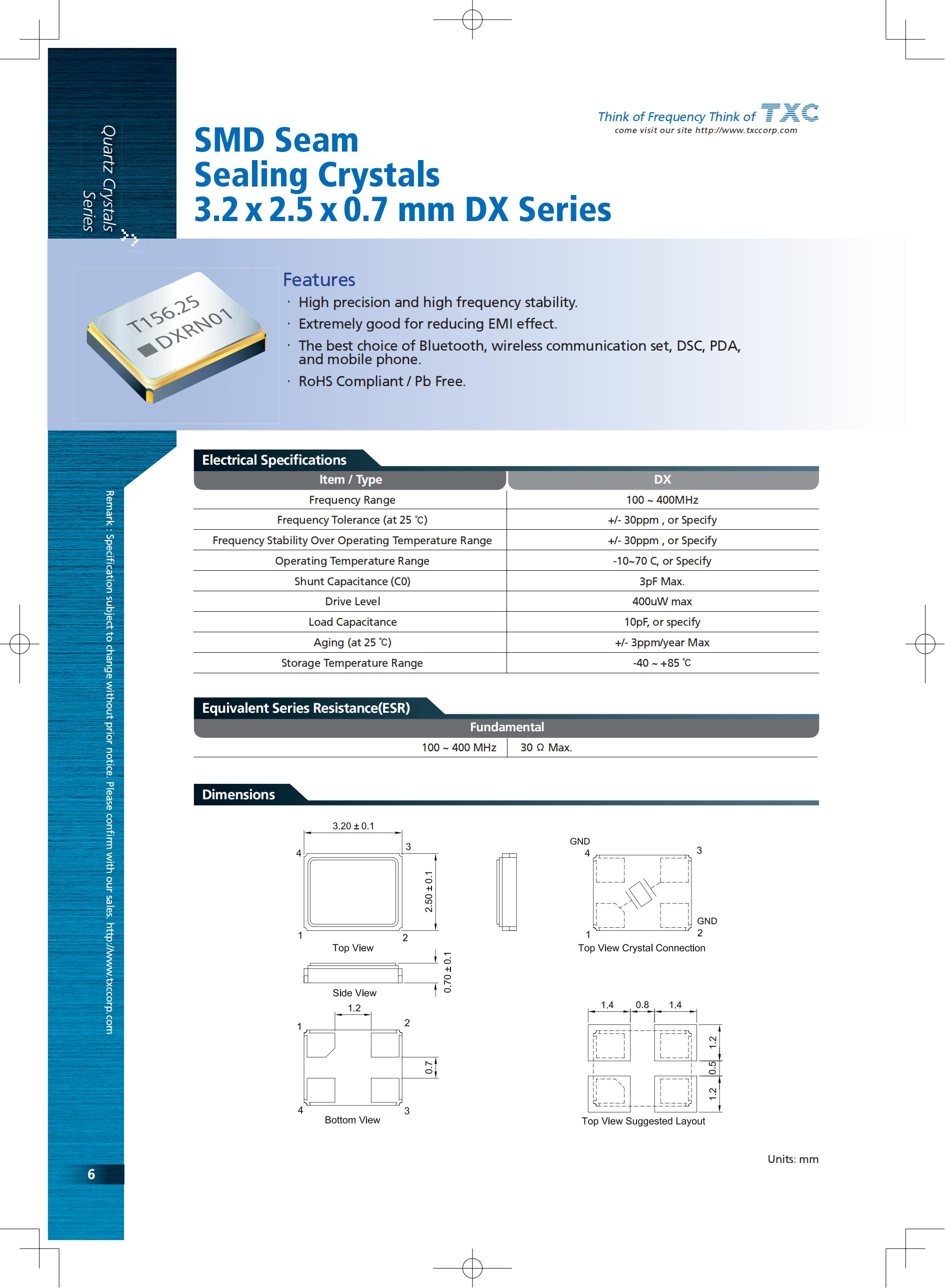SMD Seam Sealing Crystals DX Series