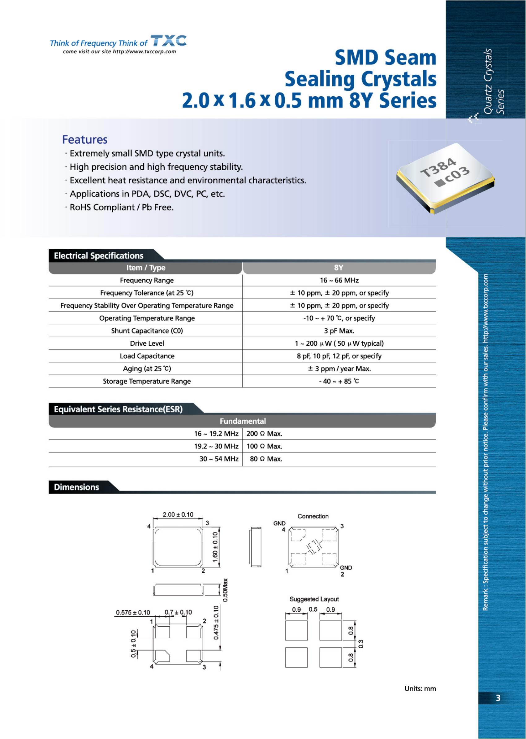 SMD Seam Sealing Crystals 8Y Series