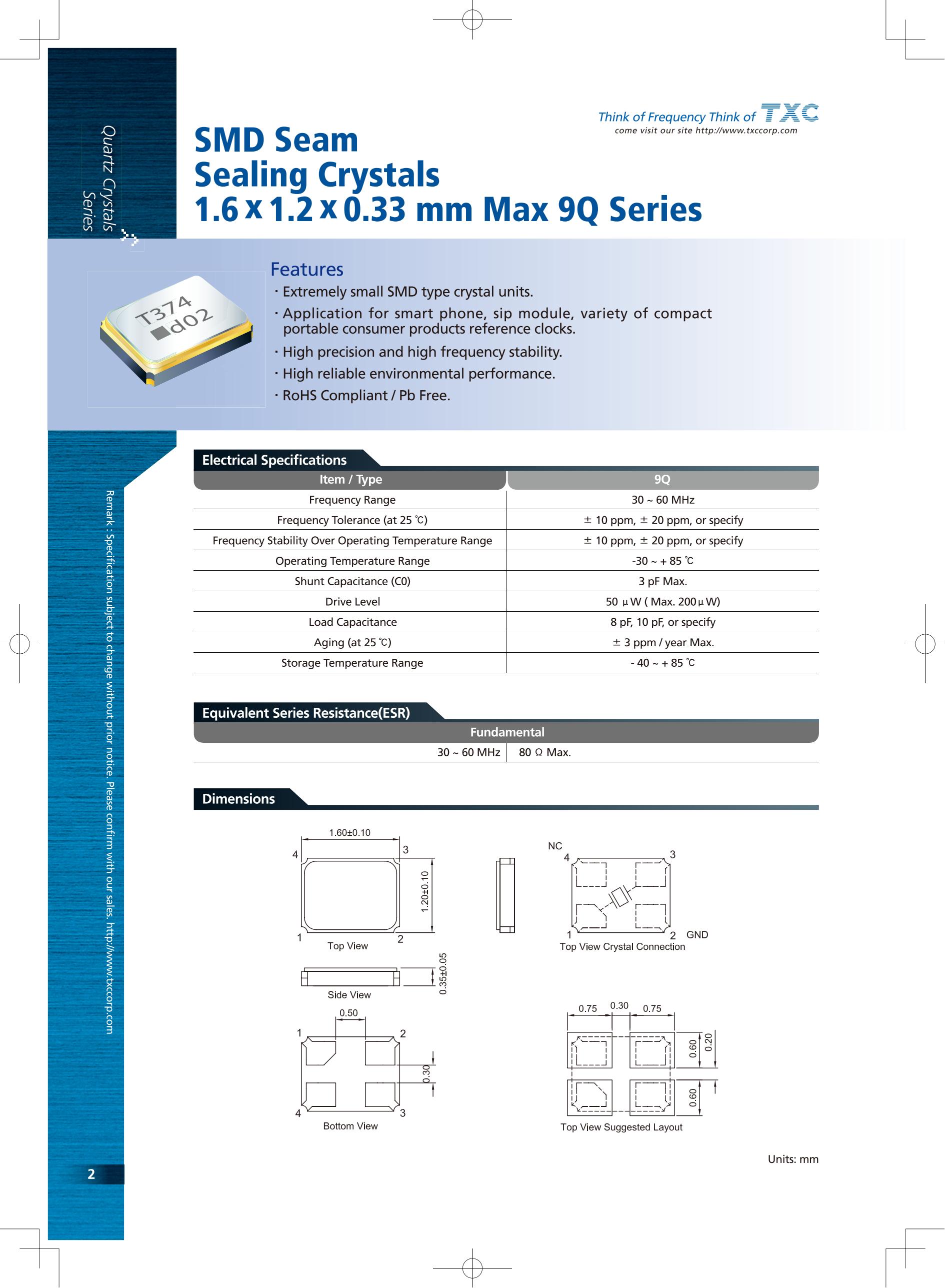 SMD Seam Sealing Crystals MAX 9Q Series